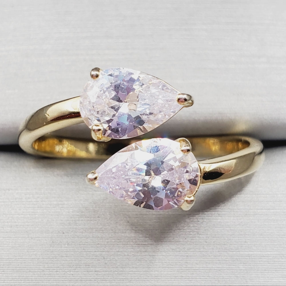 Pear Cut Bypass Ring | 925 Yellow Gold Plated Sterling Silver